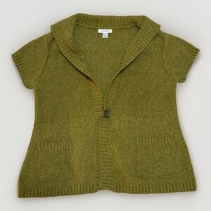 Christopher & Banks Short Sleeve Cardigan Sweater Cotton Blend Green XL Artsy